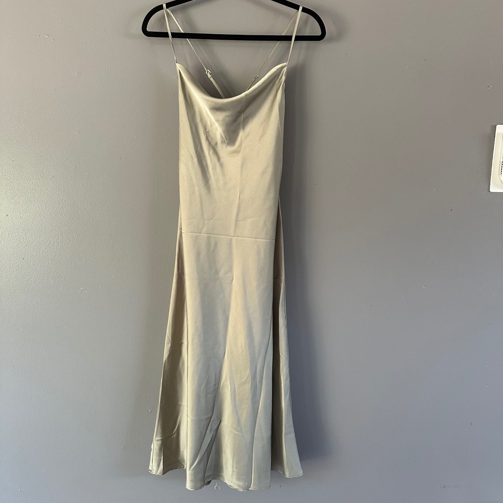 Show Me‎ Your Mumu Verona Cowl Satin Midi Dress | Fit & Flare | Moss Green